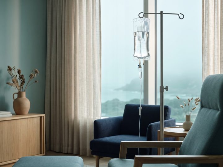 IV drip bag in soft daylight